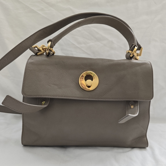 Yves Saint Laurent Taupe Leather Shoulder Bag with Gold Accents - Picture 1 of 10
